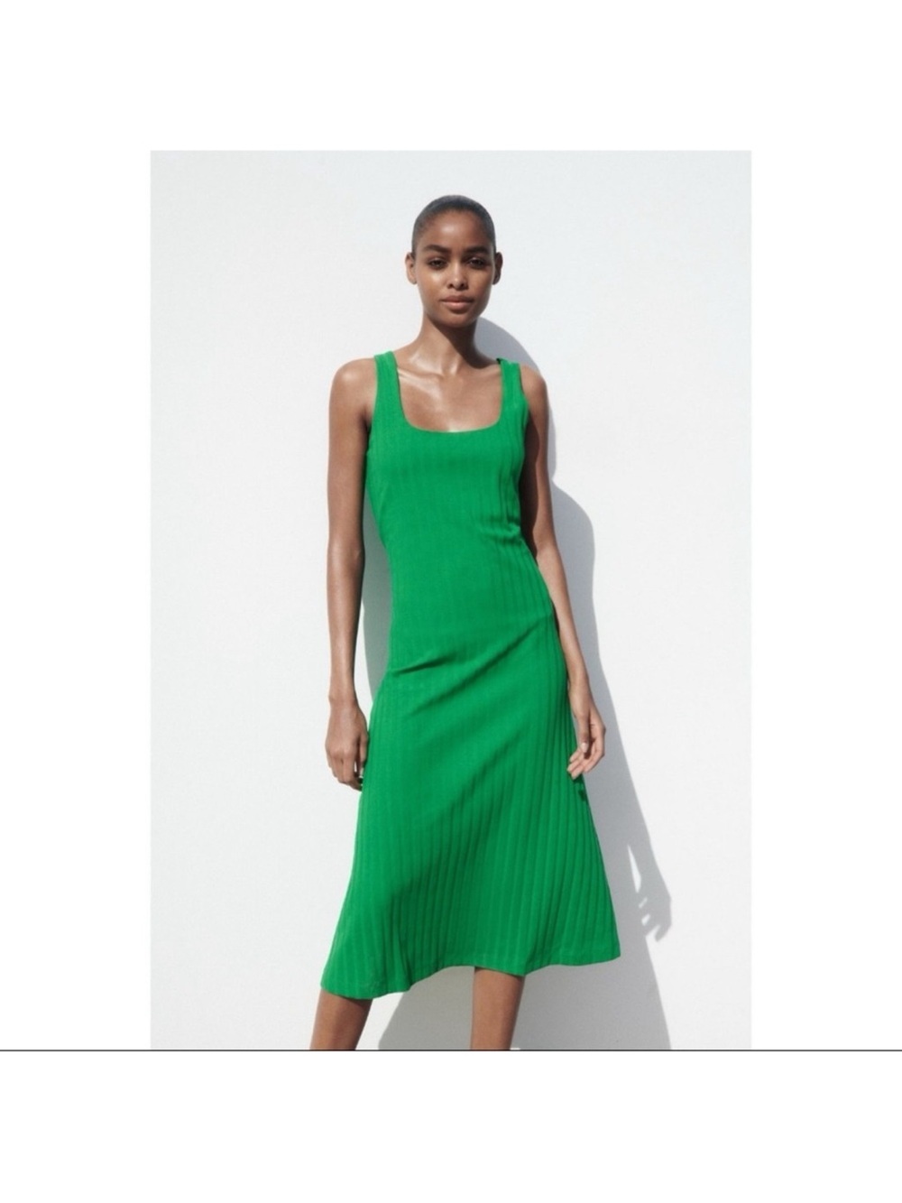 Zara Emerald Ribbed Tank Midi Dress